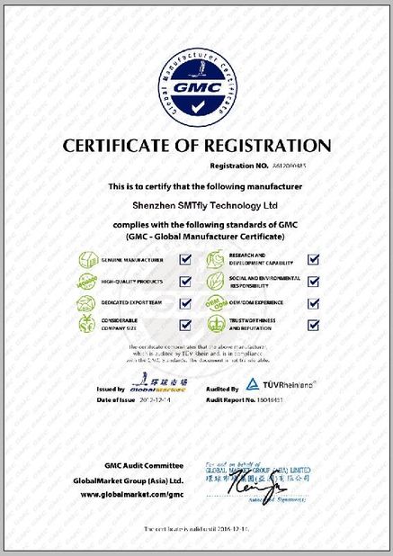 Cina Shenzhen SMTfly Electronic Equipment Manufactory Limited Certificazioni